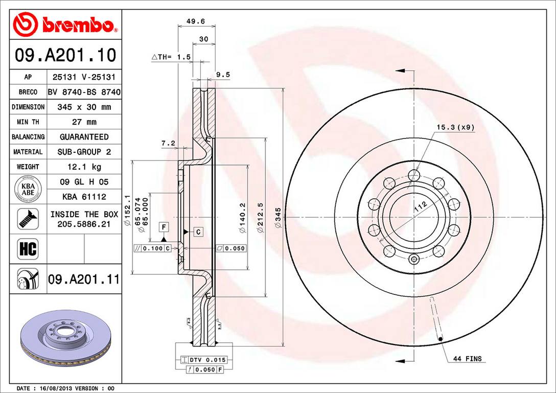 VW Brembo Disc Brake Rotor - Front (345mm) 1K0615301AR